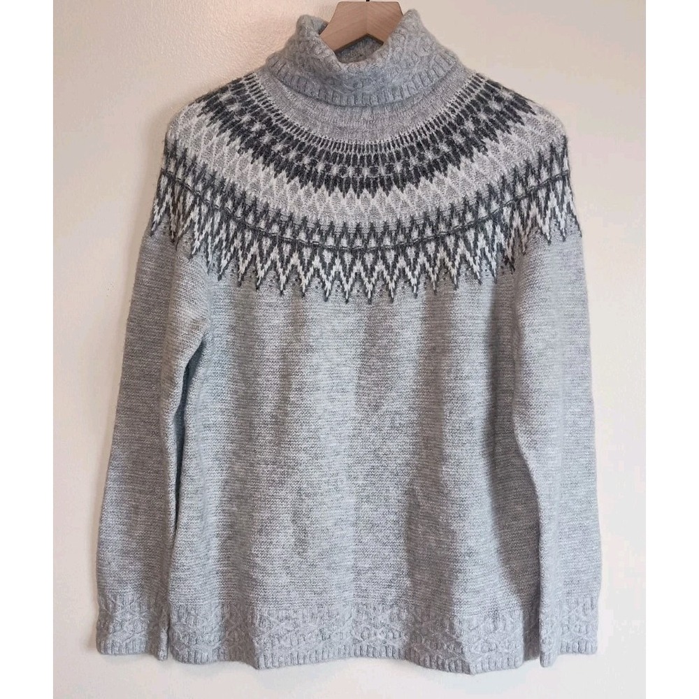 Talbots NWT Petite L Fair Isle Turtleneck Sweater Gray Metallic Nordic Cozy